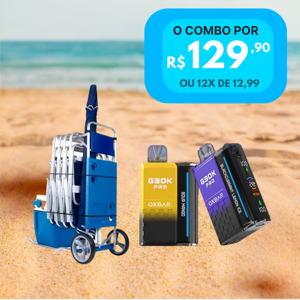 Conjunto Perfeito: Carrinho de Praia com Avanço em Alumínio + OXBAR G30K - Pod Descartável