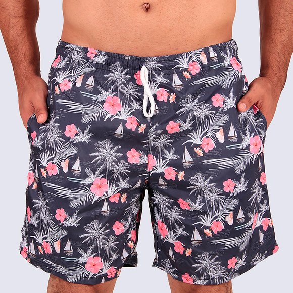 Short Praia Slim Floral Marinho